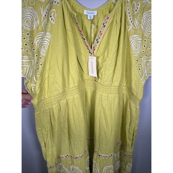 Sundance Remi Eyelet Maxi Dress XXL Bright Yellow Green Embroidered Cotton Flowy - Picture 7 of 12
